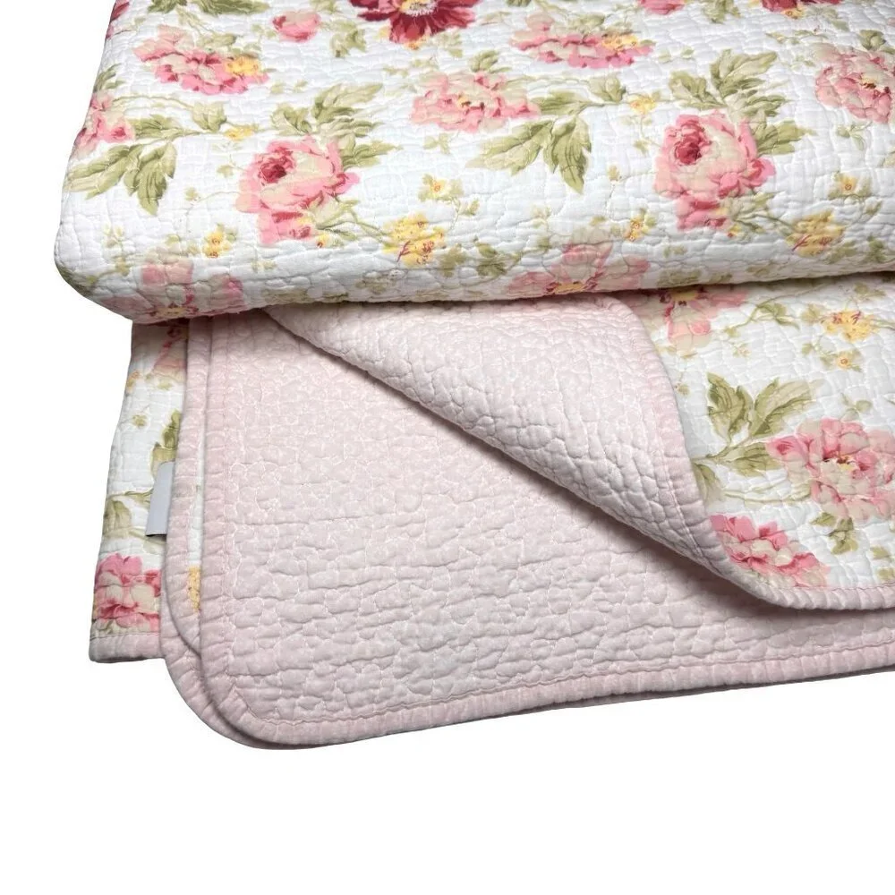 VTG Laura Ashley Reversible Floral Quilt Bedspread Coverlet Queen Cottage Boho